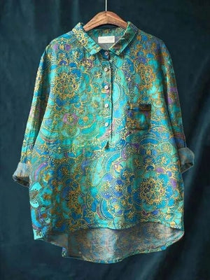 Women's Watercolor Bloom Button-Up Blouse