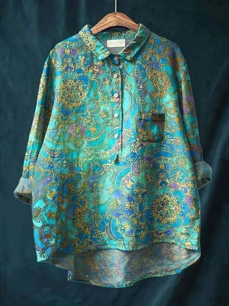 Women’s Floral Button Up Loose Long Sleeve Blouse