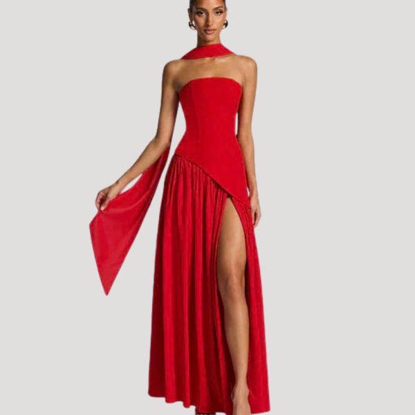 Vestido maxi plisado sin tirantes para mujer
