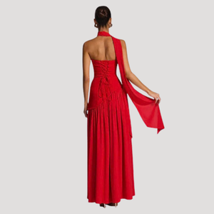 Vestido maxi plisado sin tirantes para mujer