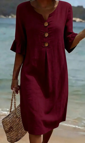 Women's Short Casual Midi Dress with Ruffled Sleeves