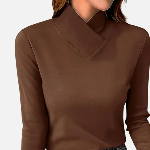 Asymmetrical Collar Long Sleeve Elegant Blouse