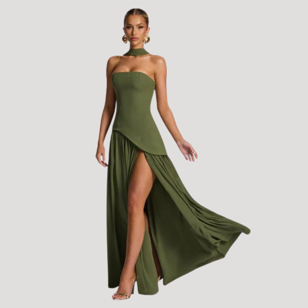 Vestido maxi plisado sin tirantes para mujer