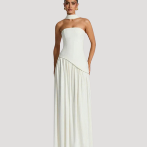 Vestido maxi plisado sin tirantes para mujer