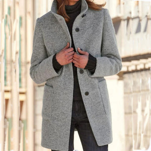 Women's Button Front Stand Collar Mid-Length Casual Coat