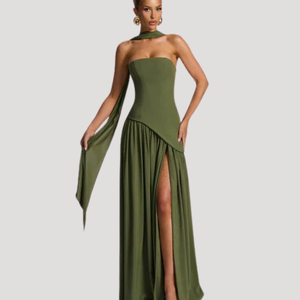 Vestido maxi plisado sin tirantes para mujer