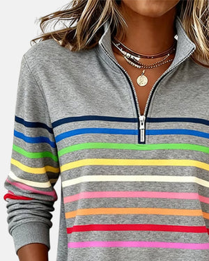 Rainbow Striped Quarter-Zip Sweatshirt