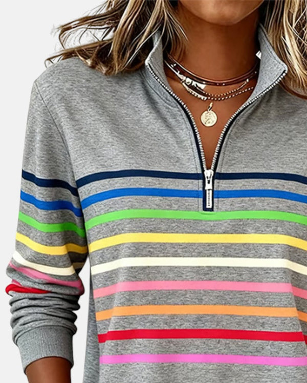 Rainbow Striped Quarter-Zip Sweatshirt