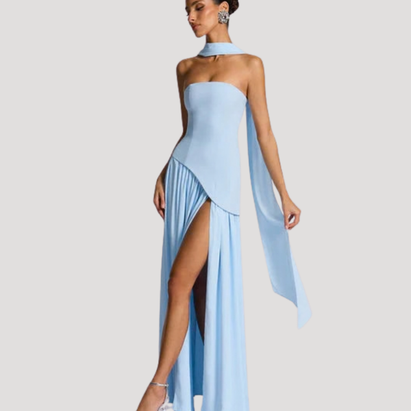 Vestido maxi plisado sin tirantes para mujer