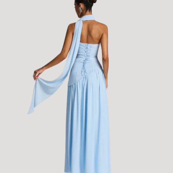 Vestido maxi plisado sin tirantes para mujer