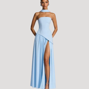 Vestido maxi plisado sin tirantes para mujer