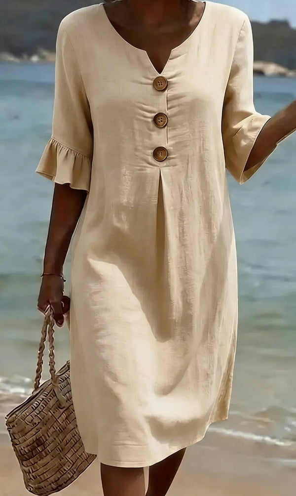 Women's Short Casual Midi Dress with Ruffled Sleeves
