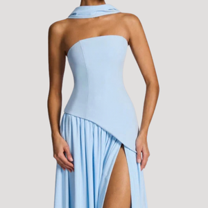 Vestido maxi plisado sin tirantes para mujer