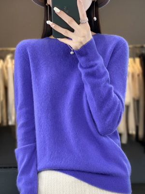 Suéter lujoso de punto suave con cuello redondo para mujer