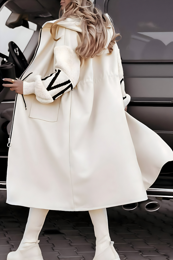 Women's Hooded Longline Zip Coat Outerwear with Pockets