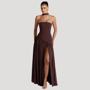 Vestido maxi plisado sin tirantes para mujer