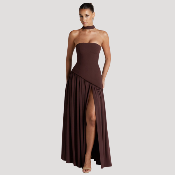 Vestido maxi plisado sin tirantes para mujer