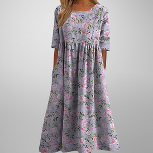 Vestido midi floral holgado de manga corta para mujer