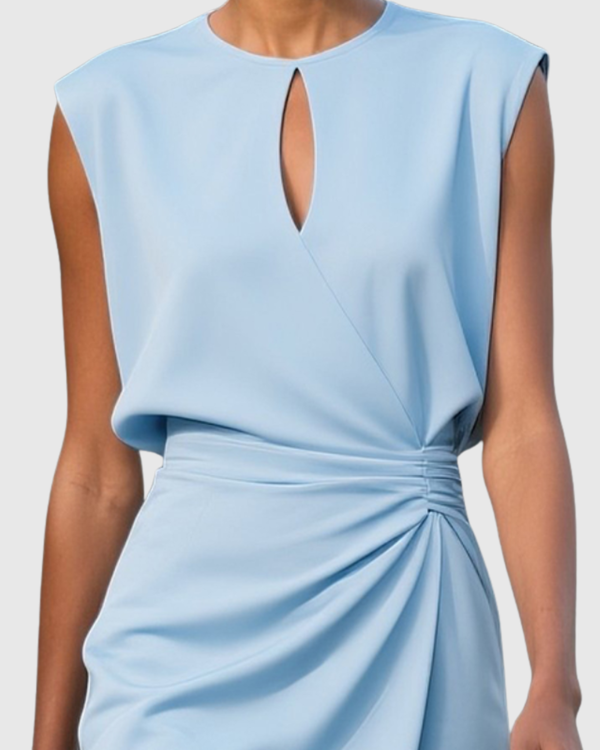 Women's Sleeveless Ruched Midi Dress with Draped Waist