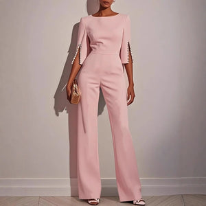 Women’s Elegant Wide-Leg Evening Jumpsuit with Cape Sleeves