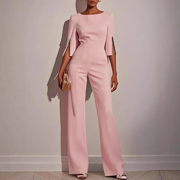 Women’s Elegant Wide-Leg Evening Jumpsuit with Cape Sleeves