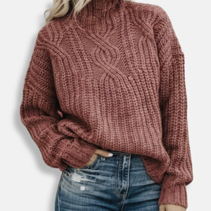 Cozy Cable Knit High Neck Sweater for Women