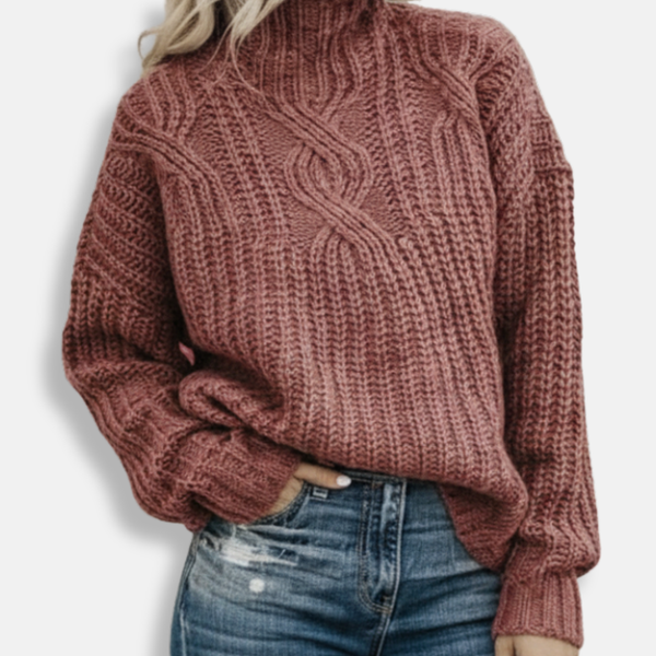 Cozy Cable Knit High Neck Sweater for Women