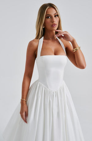 Vestido midi elegante de corte evasé en línea A para mujer