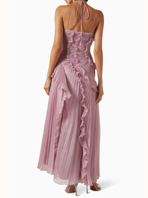 Women’s One-Shoulder Ruffle Maxi Dress with Asymmetrical Hem