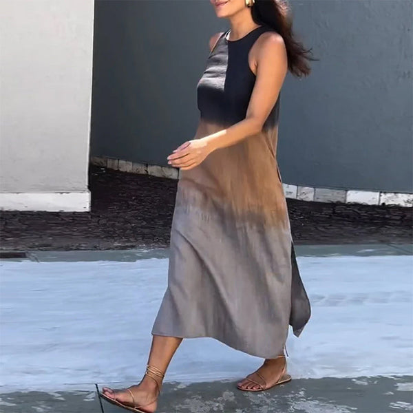 Women's Sleeveless Maxi Dress with Ombre Color Design
