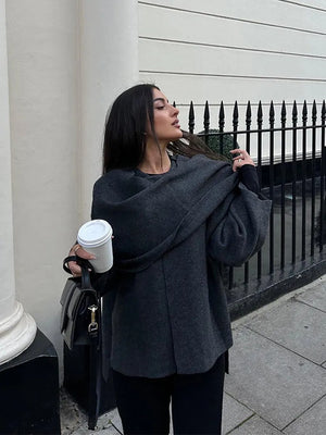 Elegant Oversized Knit Poncho Sweater for Women
