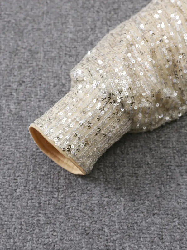 Women’s Off-Shoulder Sequin Mini Dress with Batwing Sleeves
