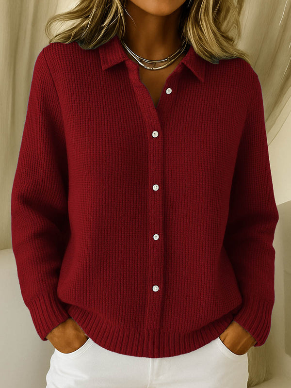 Women’s Casual Knit Button-Up Collared Sweater