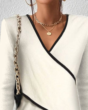 Elegant Contrast Wrap Knit Top for Women