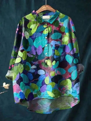 Women’s Floral Button Up Loose Long Sleeve Blouse