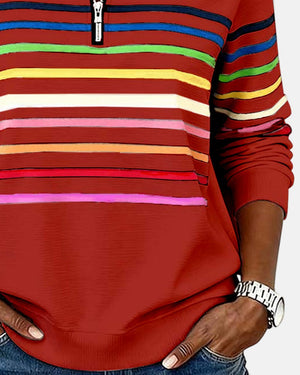 Rainbow Striped Quarter-Zip Sweatshirt