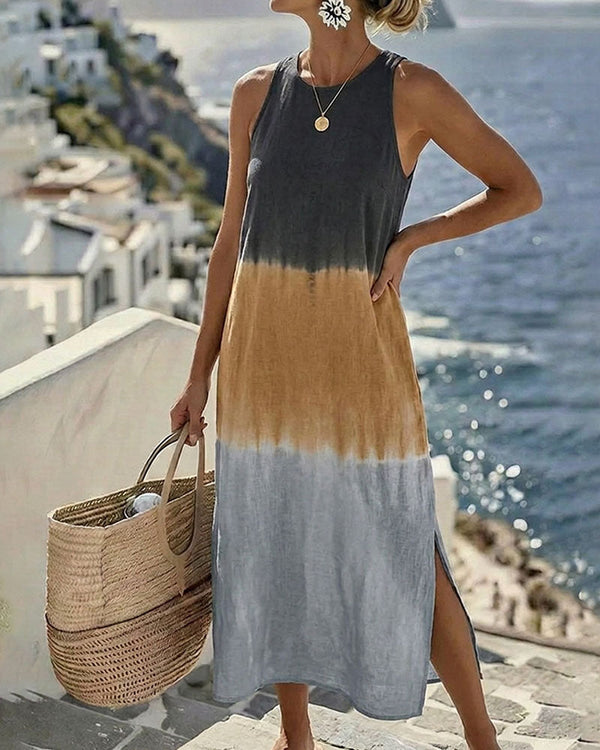Women's Sleeveless Maxi Dress with Ombre Color Design