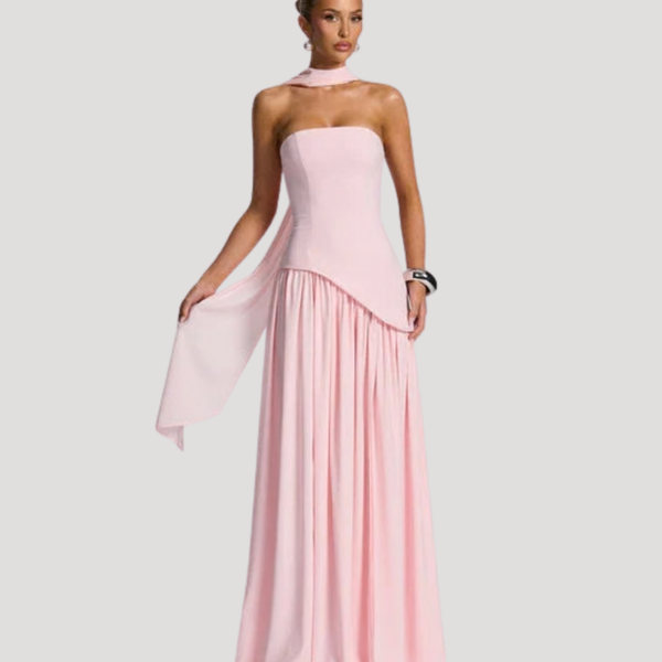 Vestido maxi plisado sin tirantes para mujer
