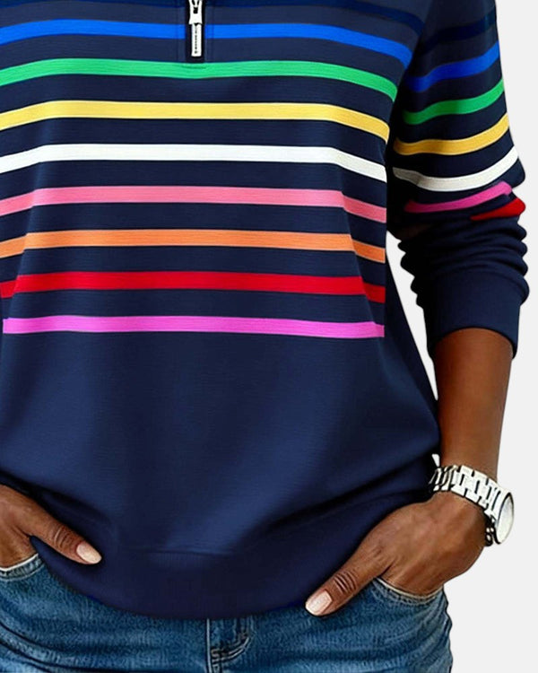 Rainbow Striped Quarter-Zip Sweatshirt