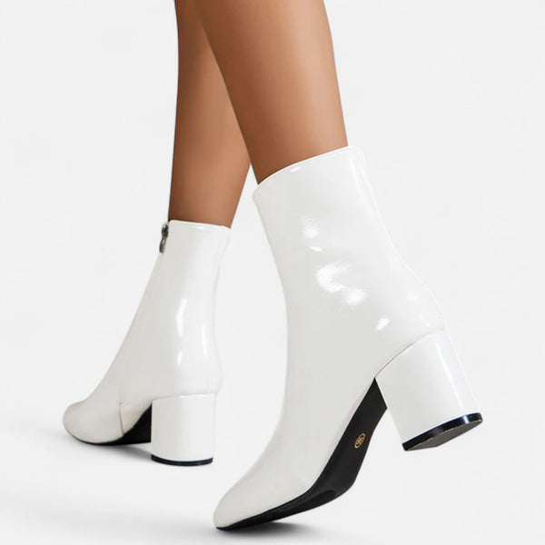 Sleek Square Toe Zip-Up Block Heel Ankle Boots