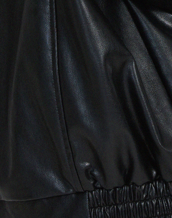 Women's Oversized Zip-Up Faux Leather Bomber Jacket