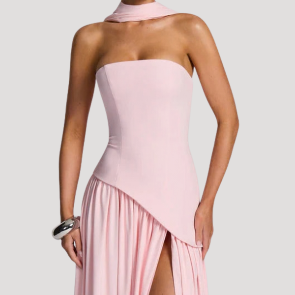 Vestido maxi plisado sin tirantes para mujer
