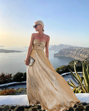 Women's Elegant Strapless Metallic Maxi Dress