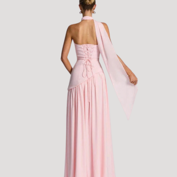 Vestido maxi plisado sin tirantes para mujer