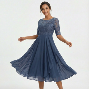 Women's Lace Midi Dress with Half-Sleeves