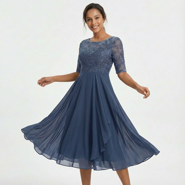 Women's Lace Midi Dress with Half-Sleeves