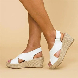 Sandalias de cuña con plataforma de alpargata y puntera abierta para mujer