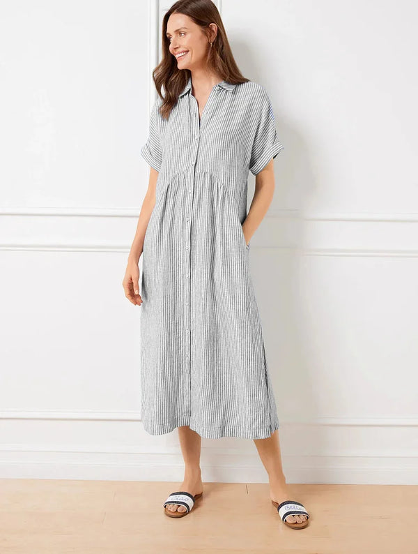 Women’s Striped Button-Front Midi Shirt Dress
