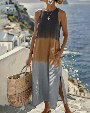Women's Sleeveless Maxi Dress with Ombre Color Design