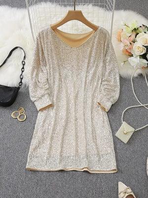 Women’s Off-Shoulder Sequin Mini Dress with Batwing Sleeves